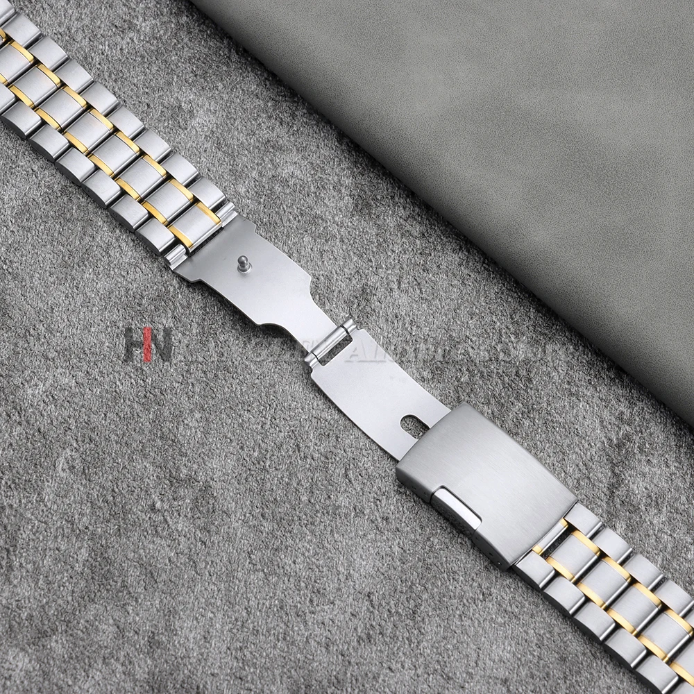 Sleek Stainless Steel Curved-End Watch Strap with Folding Buckle