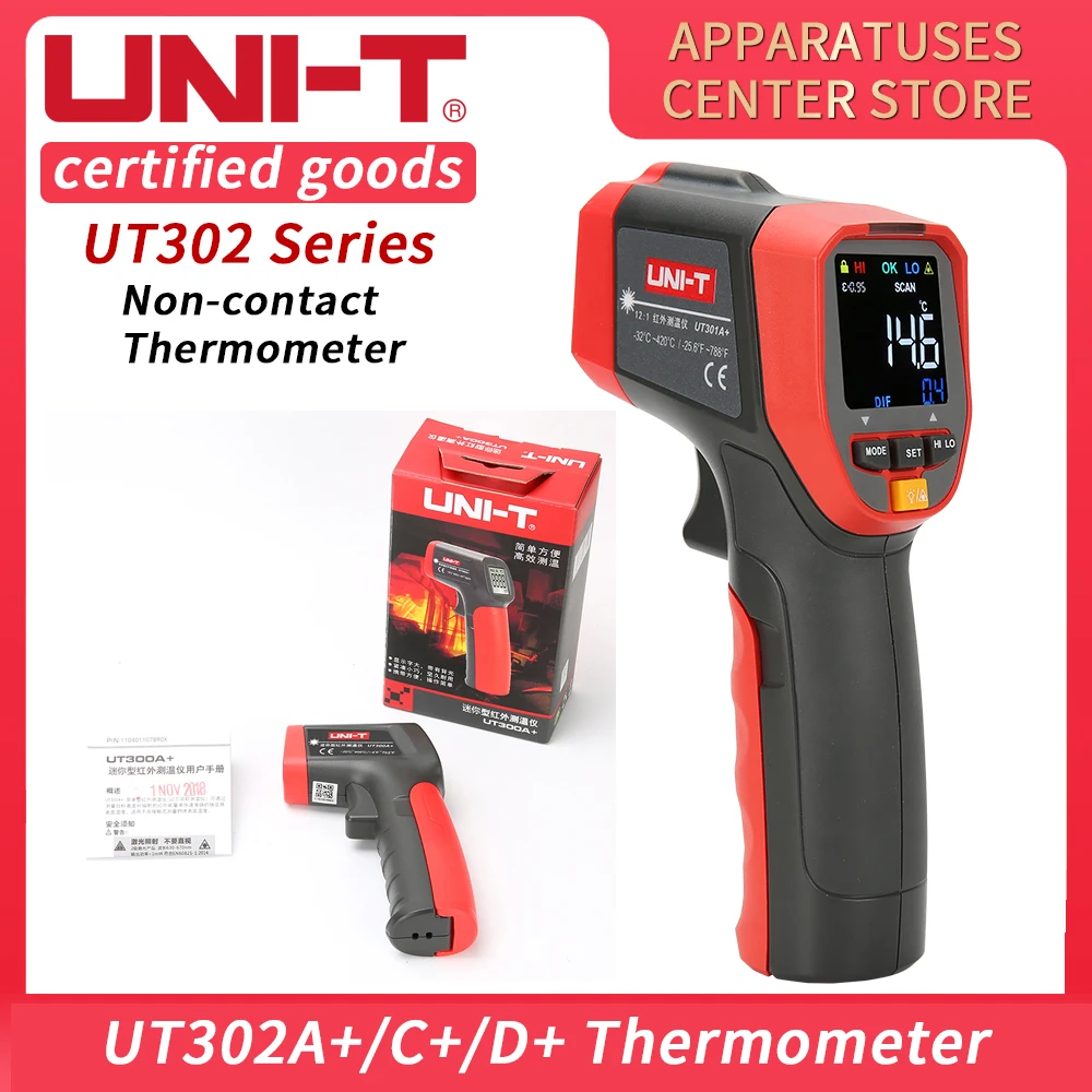 

UNI-T UT302A+ UT302C+ UT302D+ Non-Contact Temperature meter infrared Temperature Gun LCD backlight,Laser IR Infrared Thermometer