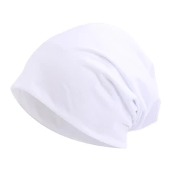 Unisex Autumn - Winter Elastic Slouchy Beanie Hat in Solid Color (WHITE)