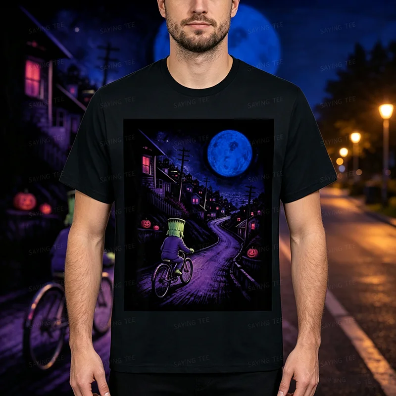 Frankenstein auf Fahrrad Halloween Fahrrad Radfahren T-Shirt Y2k Fahrradtour Vollmond Radfahren Gruselige Geschenke Grafik-T-Shirt Geschenke