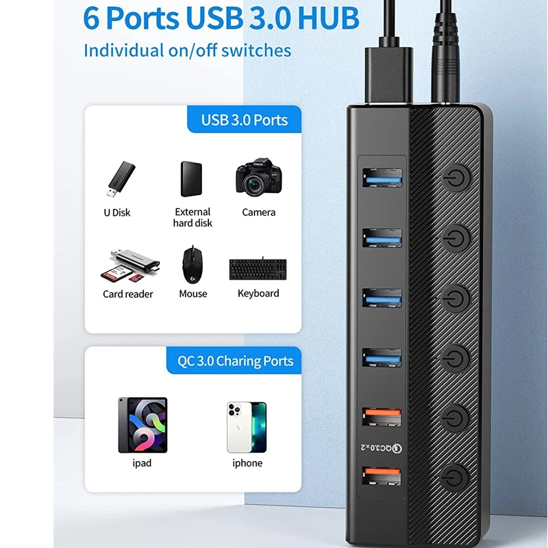 

Usb Hub With Power Adapter HUB 3 0 Usb Charger Splitter Extension Switch QC 3.0 Faster Charging PC Accessories multiprise usb