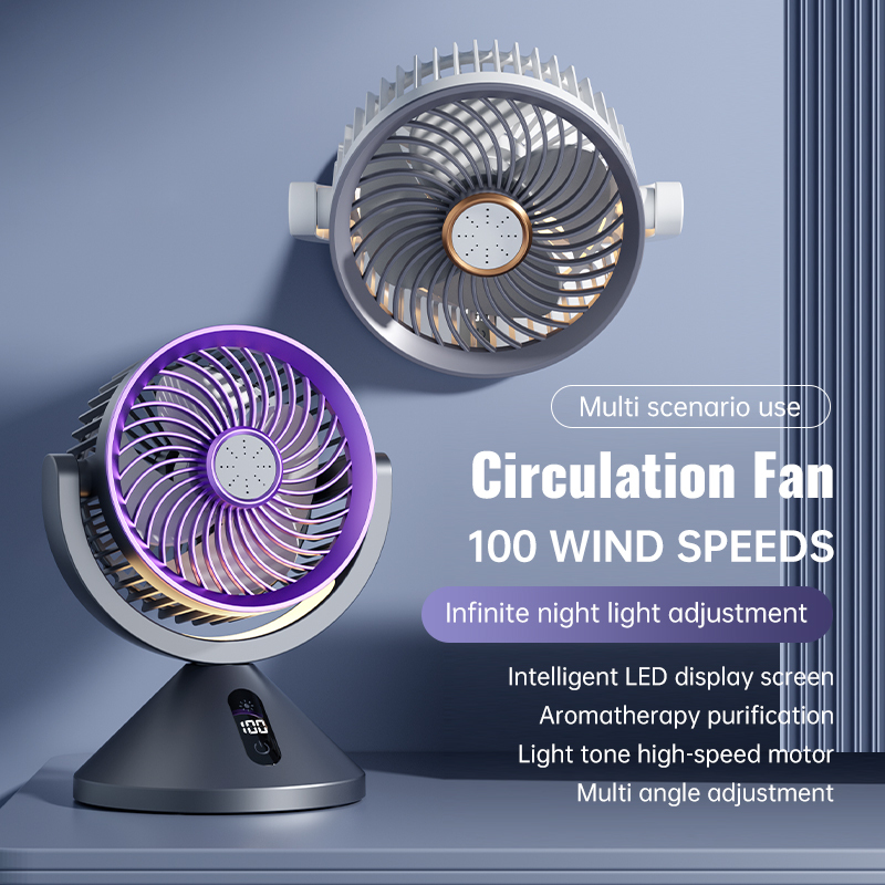 Desk Fan Rechargable Portable Fan 5 Speeds Adjustable Strong Breeze Office Personal Fan 360° Rotation For Table Bedroom Travel