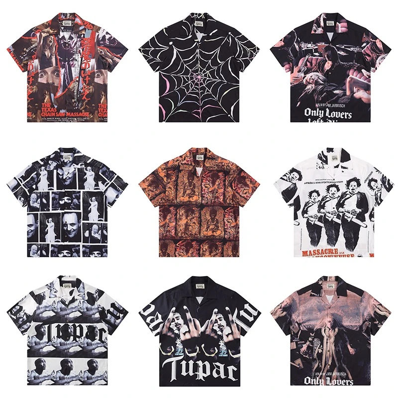 

2023 Summer WACKO MARIA Logo Shirt Men Women Anime Best Quality Fashion WACKO MARIA Hawaiian Shirts Tee Men Clothing