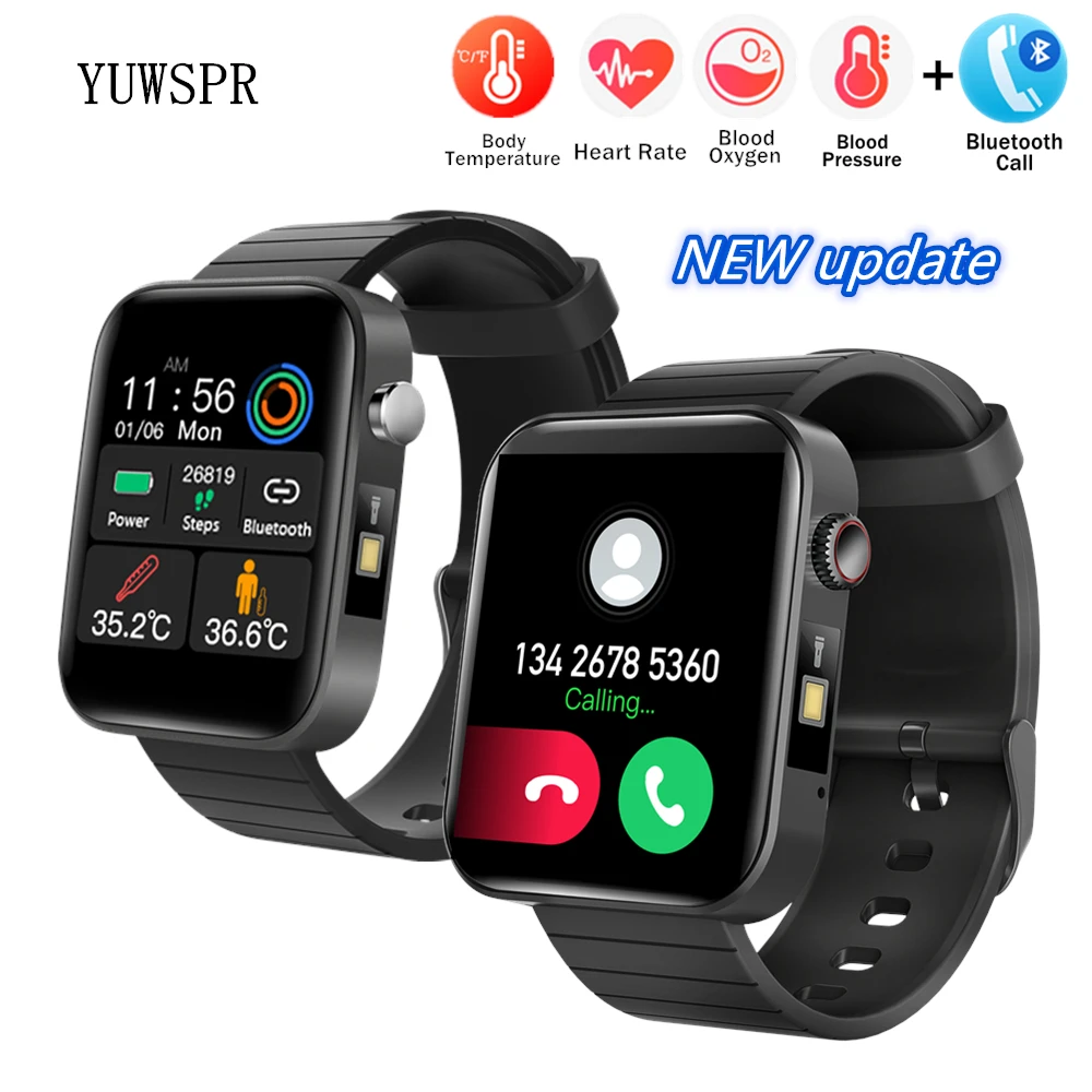 T68 Mens Smart Watches Body Temperature Heart Rate Monitor SPO2 Blutooth Call Flashlight Sports Watch Clock Gift for Men Women