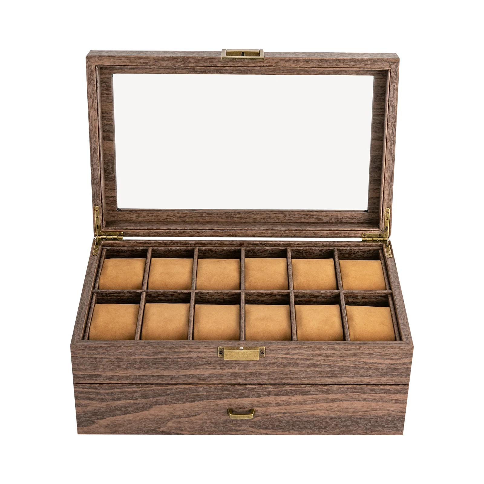 Luxury 24-Compartment PU Leather Watch and Jewelry Organizer with Glass Lid and Soft Pi... - SKU JO000945 - UGI Packaging