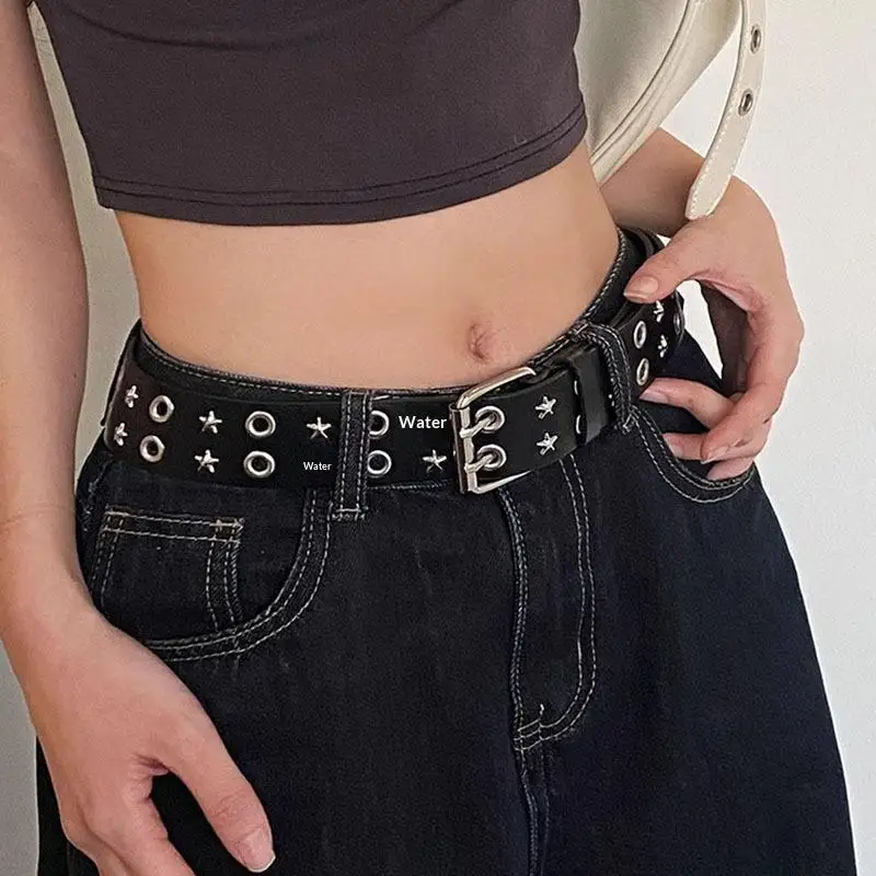 ómFunny ParqueDamen-Nietengürtel, modisch, lässig, Punk-Stil, Pu-Lederbund, personalisiertes Bund-Dekorationszubehör – Detail 6