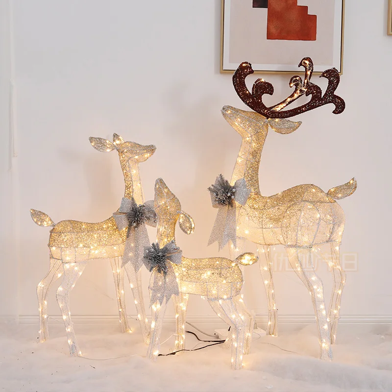 

Christmas Decoration Deer Handmade Wrought Iron Gold Silver Luminous Elk Ornaments Shopping Mall Hotel Window Scene Decorations