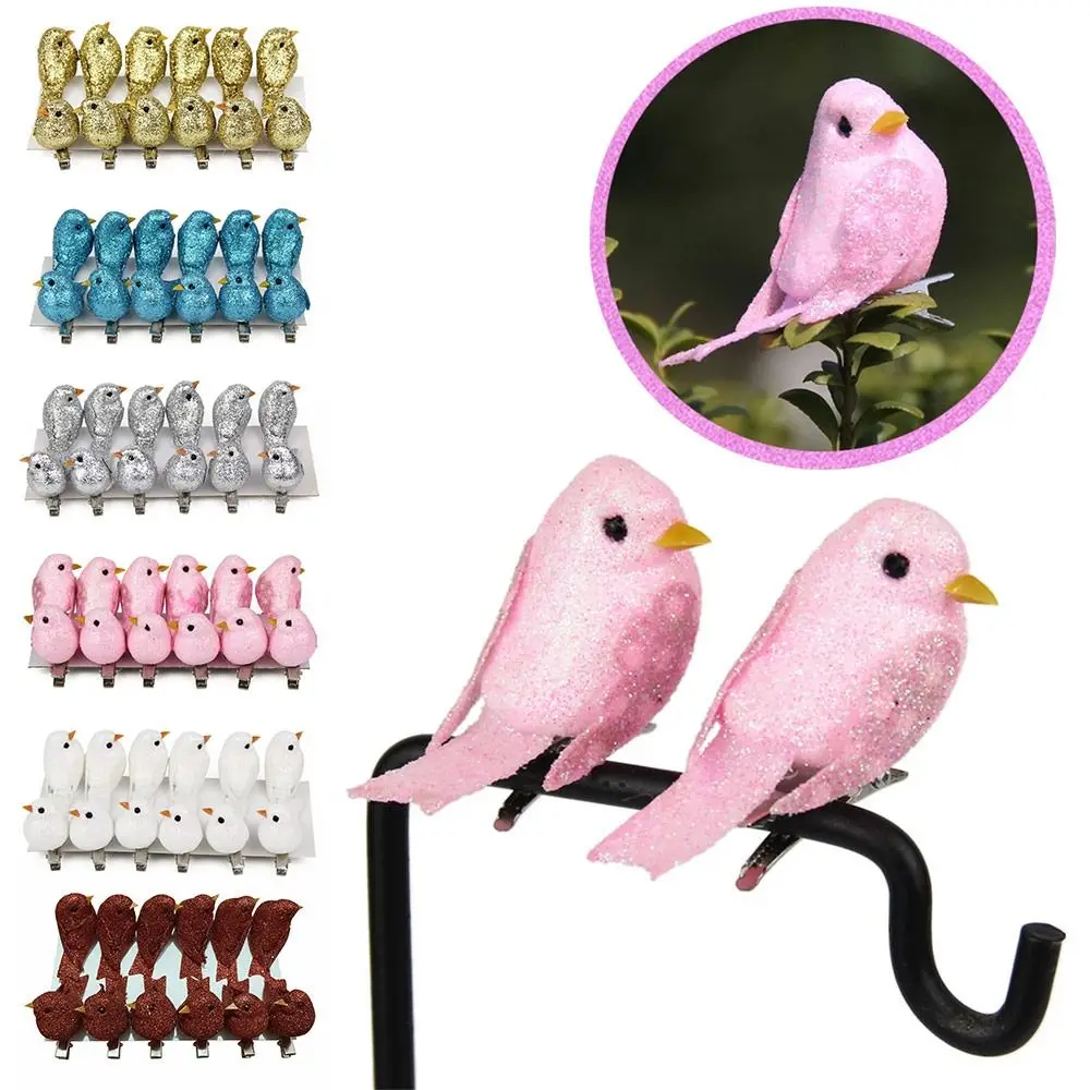 12PCS Multicolor Artificial Birds Gold Powder with Clips Faux Bird ...