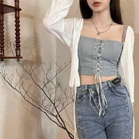 Woman T-shirt Summer Thin Bow Solid Color Short Thin Womens Cardigan Korean Fashion Casual Sun Protection 2023 Top Women Clothin - Image 4