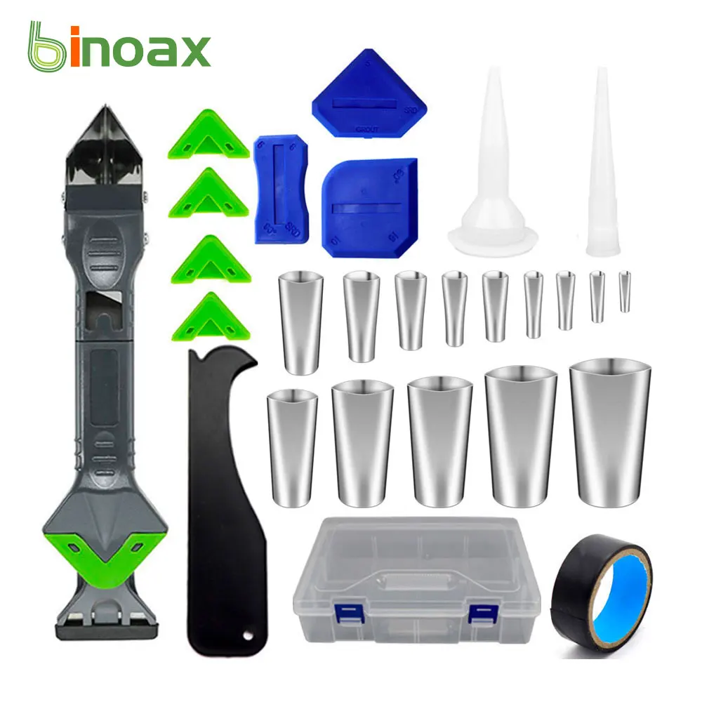 Binoax Silicone Caulking Finishing Nozzles Tools Kit Stainless Steel Sealant Caulking Tool for Kitchen Bathroom Window