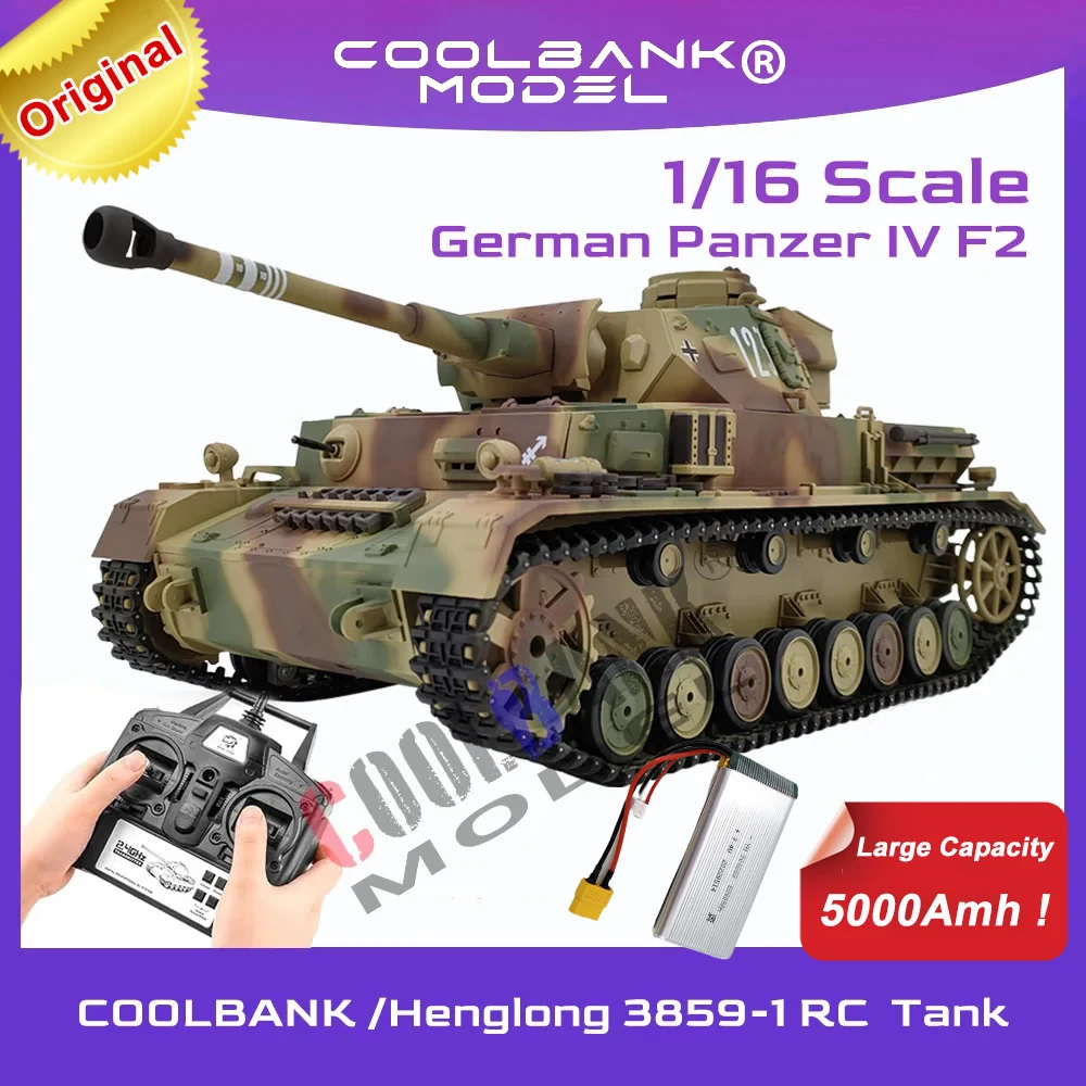 COOLBANK henglong 3859-1 Upgrade Version 1:16 Remote Control German Panzer IV F2 Tank Model Airsoft bullets W/ (5000mah Battery) 2