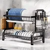 Dish Drying Rack 2-Tier Compact Kitchen Dish Rack Drainboard Set Large Rust-Proof Dish Drainer with Utensil Holder 1