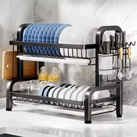 Dish Drying Rack 2-Tier Compact Kitchen Dish Rack Drainboard Set Large Rust-Proof Dish Drainer with Utensil Holder 1