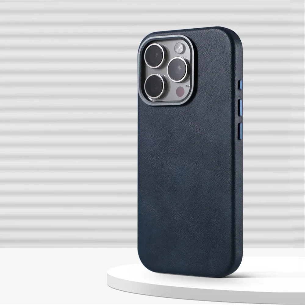Luxury Retro Leather Magnetic Phone Case with Alloy Lens and Wireless Charging Cover
