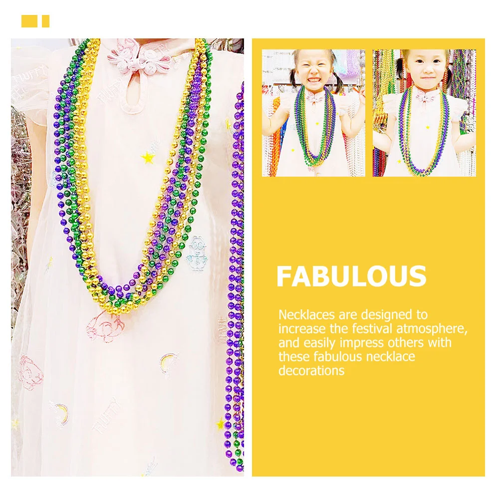 15 Pcs Necklace Ornaments Mardi Gras Beads Round Beaded Party Necklaces Adorn Plastic Chain Colorful Decorations Birthday