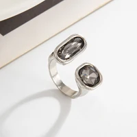 KunJoe Minimalist Acrylic Rhinestone Open Ring for Women Korean Fashion Geometry Adjustable Knuckle Ring Party Jewelry Lady Gift - Image 5