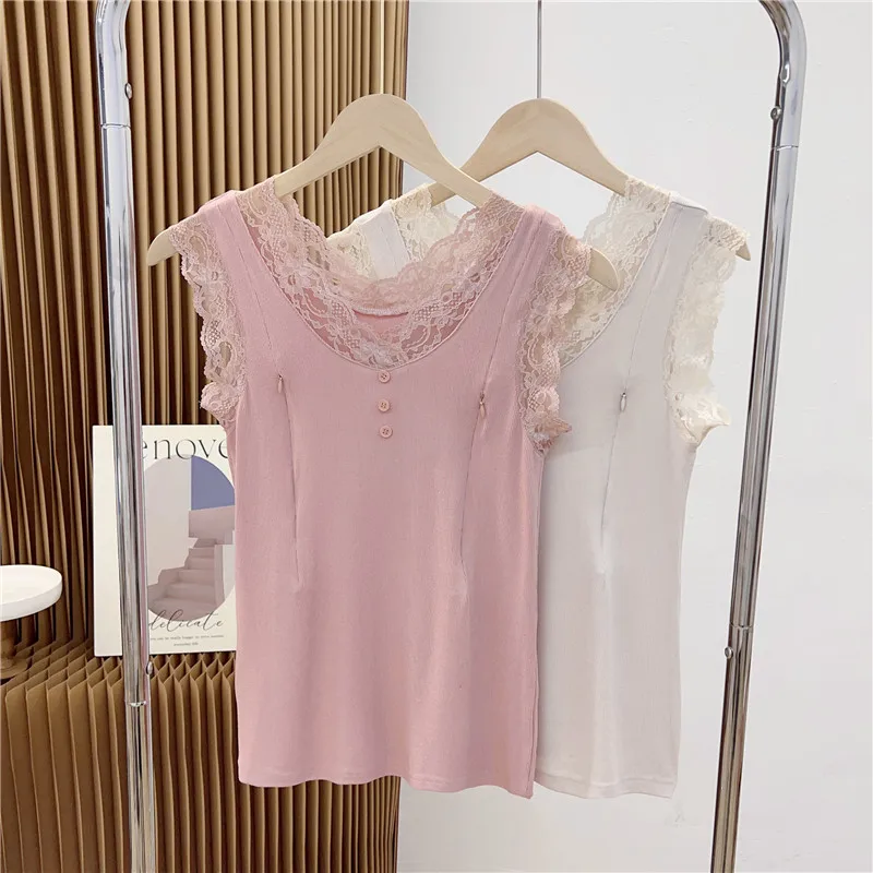 Summer Lace Nursing Pregnancy Tank Top For Pregnant Women Breastfeeding Clothes Zipper Fashion Slimming Maternity Clothes 9261