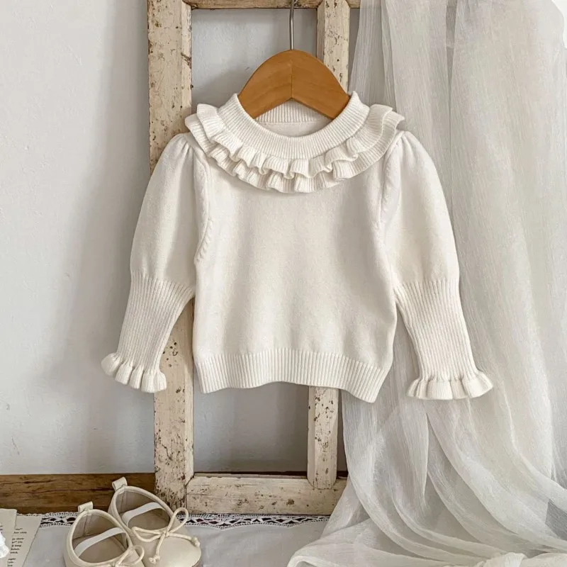 

Newborn Baby Girl Princess Puff Knitwear Frill Collar Sweater Infant Toddler Knit Bottoming Winter Spring Baby Clothes 3-24M