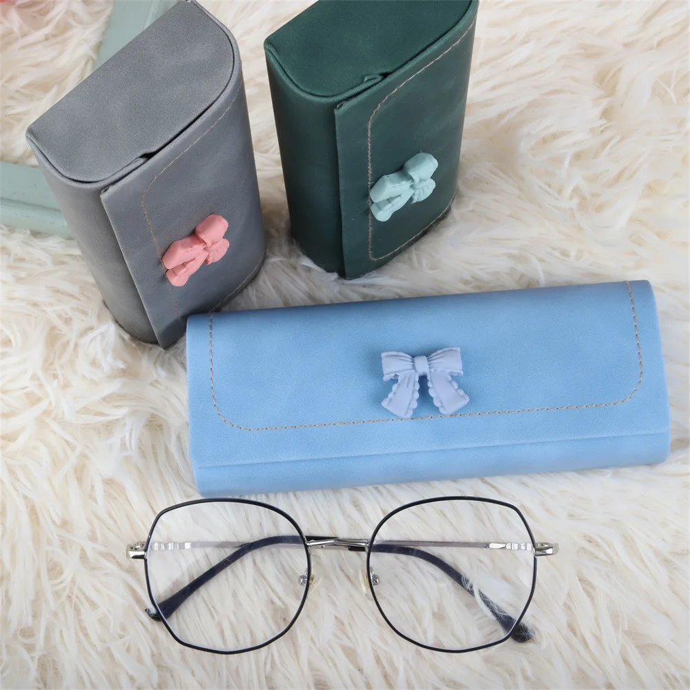 Cute Bow PU Leather Glasses Case Portable Men Women Sunglasses Myopia Presbyopia Storage Box Eyewear Eyeglasses Protector Holder