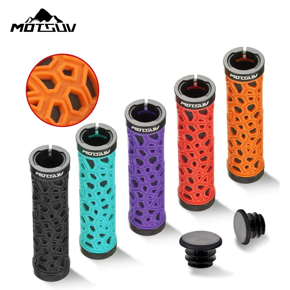 TOPCABIN Manopole per bicicletta, con doppia chiusura a blocco, in gomma, comode, per mountain BMX (spina di blocco in alluminio), rosso, 1 paio