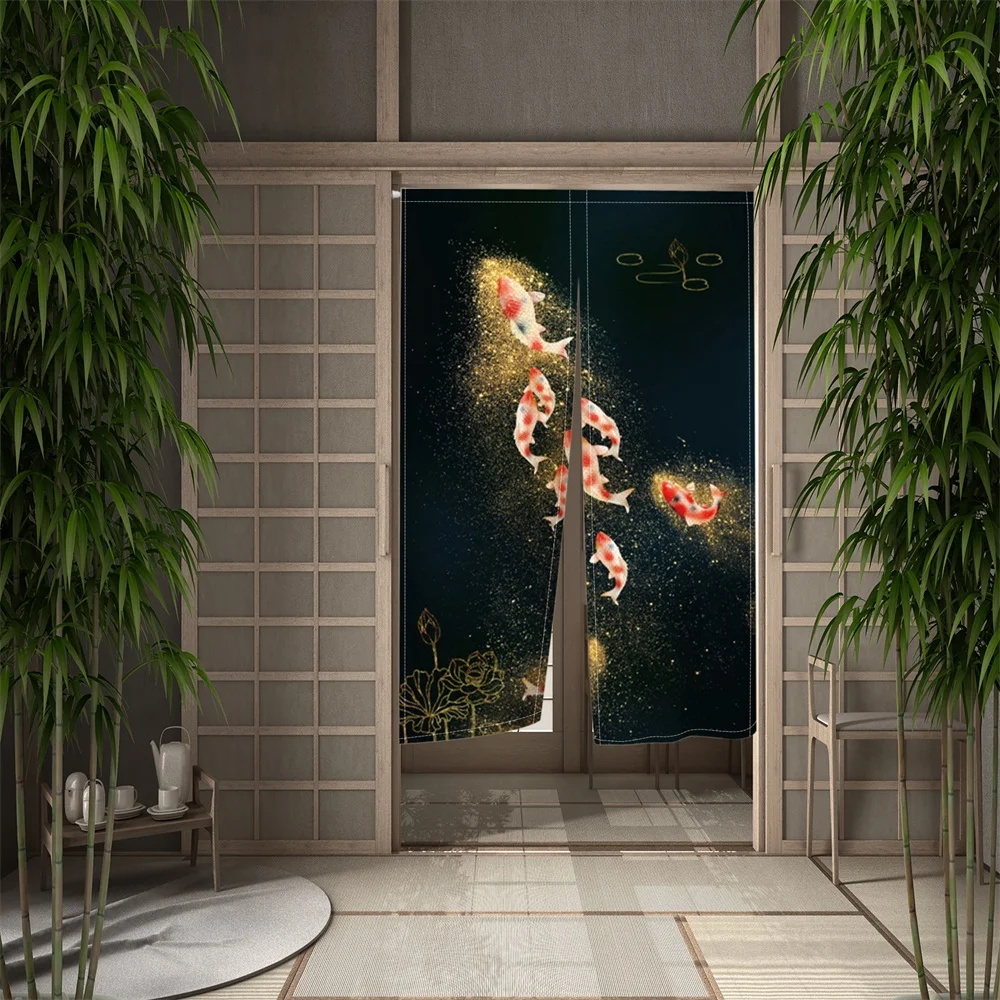 Koi Fish Japanese Door Curtain Kitchen Entrance Door Curtain Decor Fengshui Drape Room Linen Curtain Door Hanging Half-curtain 3