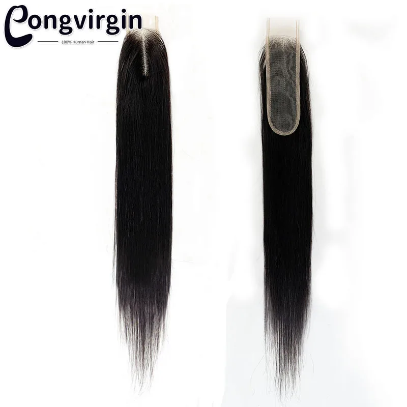 Human Hair Closure Straight 6x2 Lace Closure 2x6 Middle Part Pre Plucked Small Bleached Knots Hd Transparent 100% Human Raw Hair Straight Closure