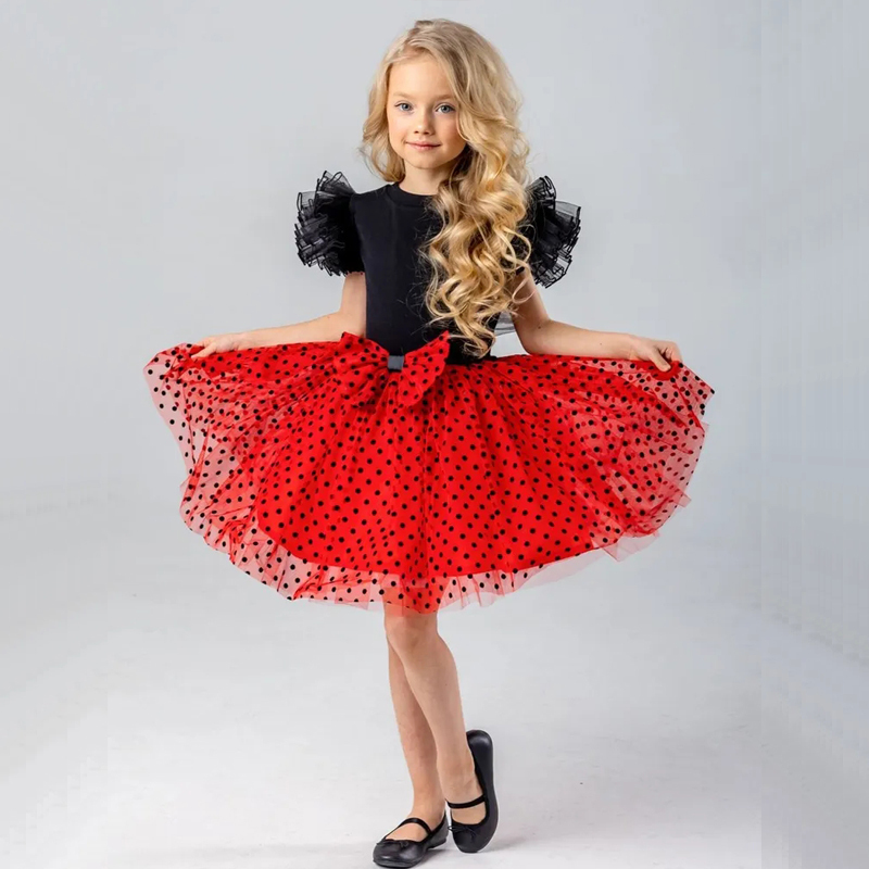 Children Halloween Ladybug Girls Dress Small Flying Sleeve Cosplay Princess Clothes Birthday Party Stage Performance Kid Costume