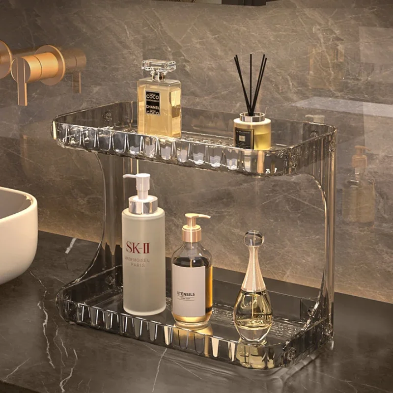 

Светильник Luxury полки для хранения для ванной-прозрачный 2-слойный органайзер для мытья стола, вместительная косметическая стойка для рабочего стола