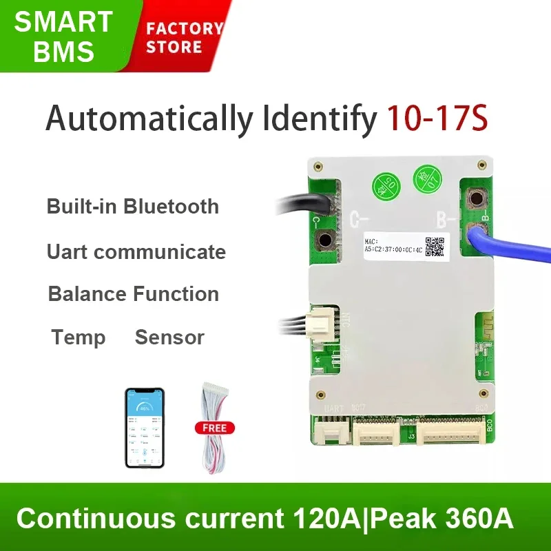 

JBD BMS 120A 36V 48V 60V Smart Identify 10S 11S 12S 13S 14S 15S 16S 17S LifePo4 Li-ion Balancing Board Bms For Lithium Battery