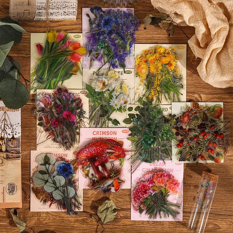 

40 Pcs Waterproof Stickers Vintage Flowers Butterflies Mushroom Leaves birds Clear Stickers For Journaling Art DIY Craft