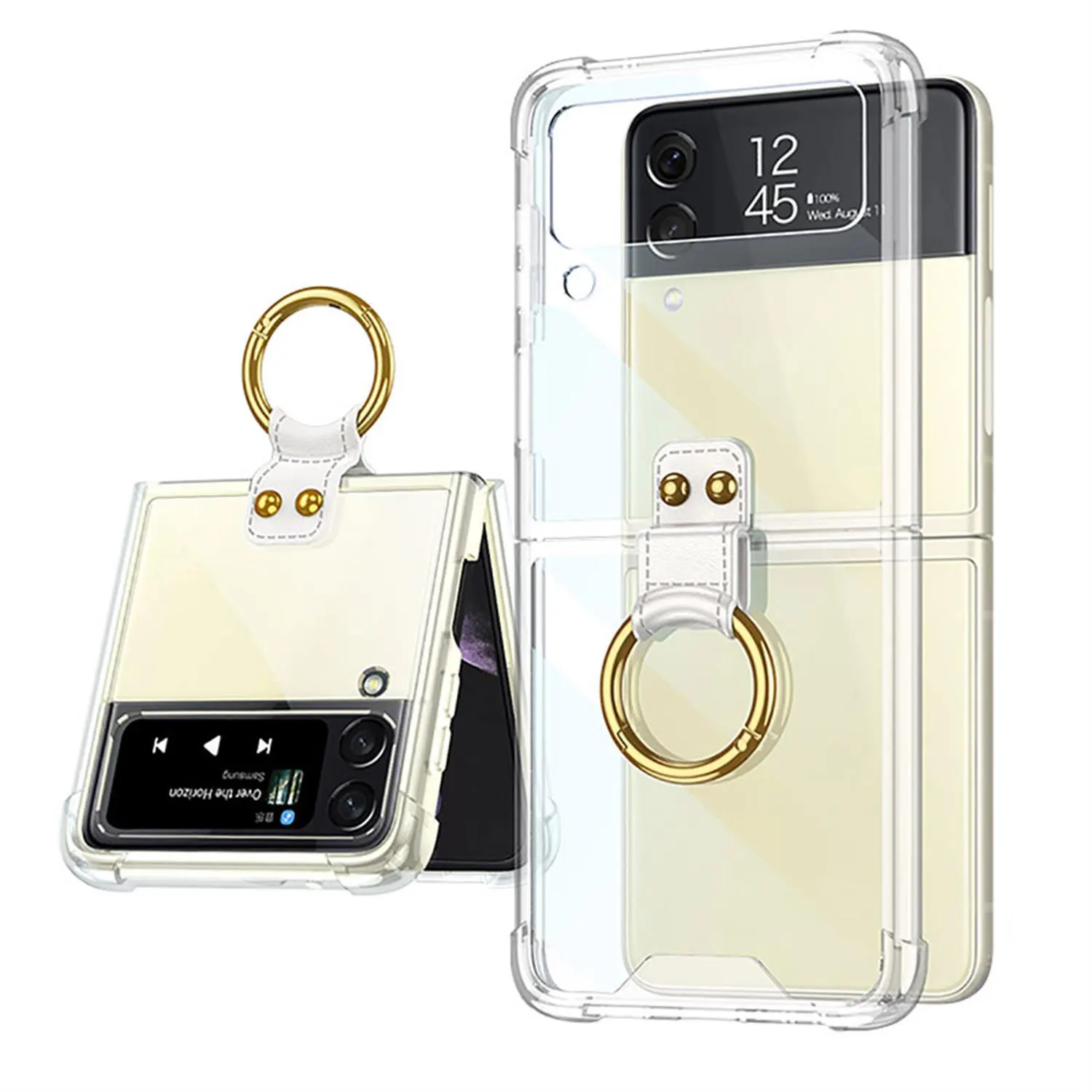 Colored Transparent Shockproof Folding Back Cover with Ring Bracket