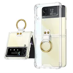 Colored Transparent Shockproof Folding Back Cover with Ring Bracket for Samsung  Z Flip 5 (Transparent)
