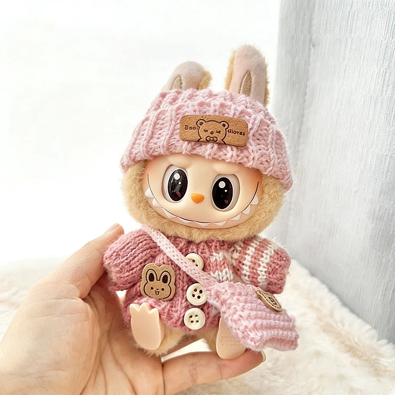 Labubu Clothes for Labubu Accessories Outfit 17cm Dolls Clothing Labubu Clothes Pink Designer Doll Sweater Hat Bag Set 1