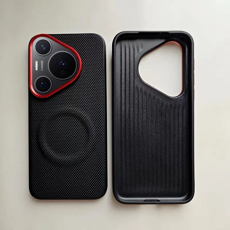 Magnetic Nylon Woven Matte PU Leather Phone Back Cover Bumper