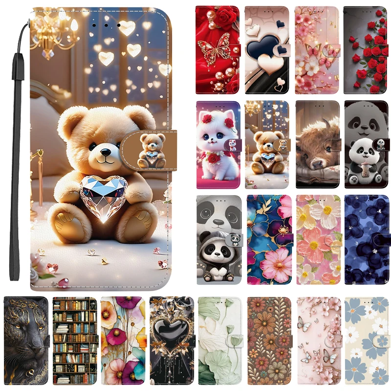 Elegant Colored Flower Wallet Phone Case with 3D Pattern and Magnetic Flip Leather Cover