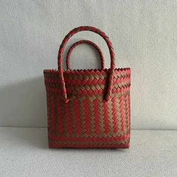Woven tote bag large capacity plastic woven basket small square bag with hand bag simple and versatile hand-held gift bag 1