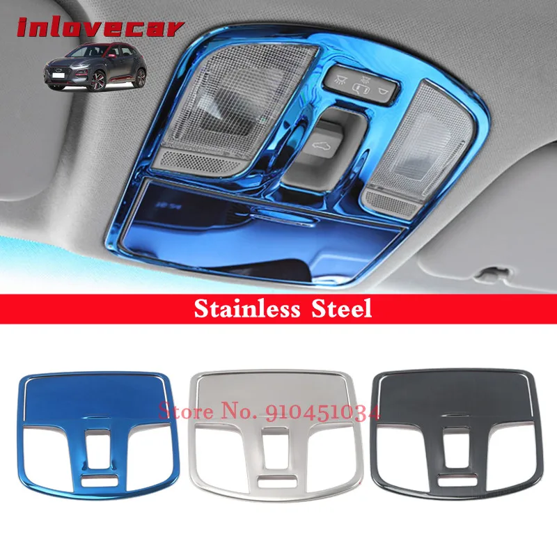 

For Hyundai Kona Encino Kauai 2017 2018 2019 2020 Car Cover Stick Stainless Steel Front Read Reading Light Lamp Trim Hood 2pcs