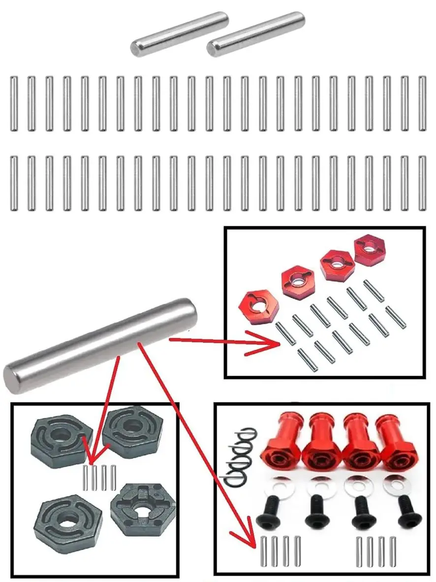 50-Pack 2x10mm Hex Wheel Hub Nut Pins – Compatible With HSP, Redcat, Wltoys, Traxxas, MJX, Hyper Go 1/10 1/14 1/16 RC Cars