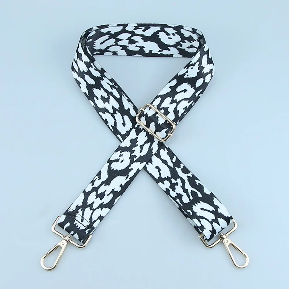 Elegant Black and White Embroidered Nylon Bag Strap for Women - Adjustable Crossbody and Shoulder Accessory