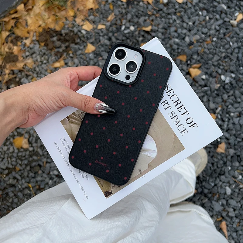 Polka Dots Soft Silicone Phone Case with TPU Leather Cover