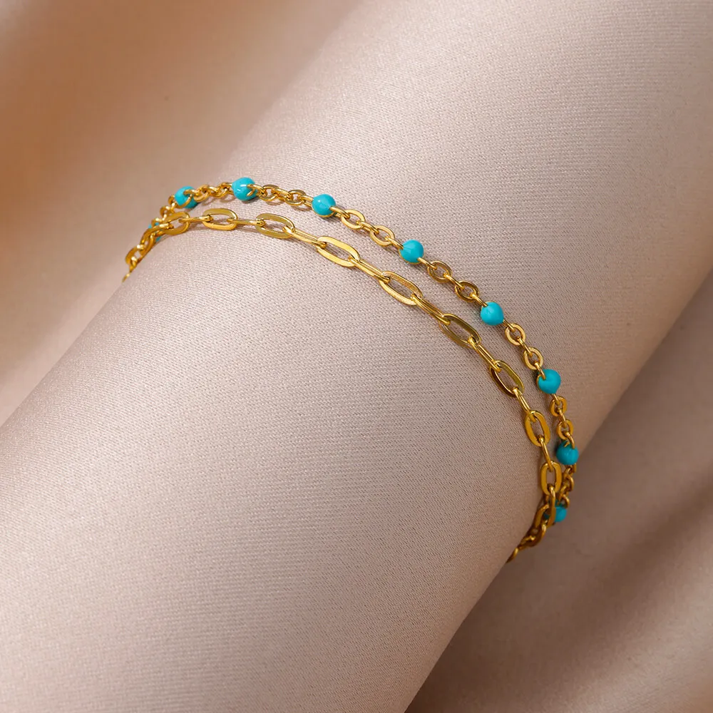 Beads Anklet Fashion Accessories Blue Beads Anklets For Women Vintage Gold Color
