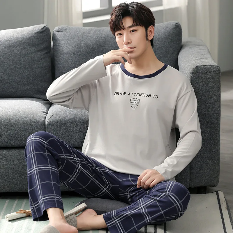 Men's Winter Warm Pajamas 100% Cotton Sleepwear Home Wear Cartoon Print Pajama Male Casual Long Sleeve Plus Size Sets Suit 4XL cotton pyjama set Pajama Sets