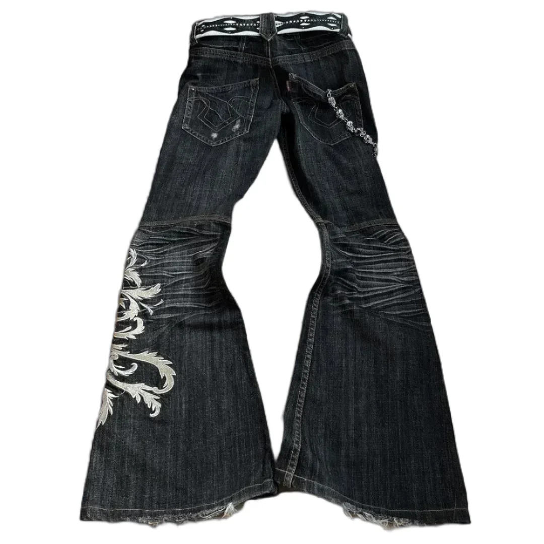 new Harajuku old slim black jeans summer street hip-hop punk men and women casual y2k micro-flared jeans ripped
