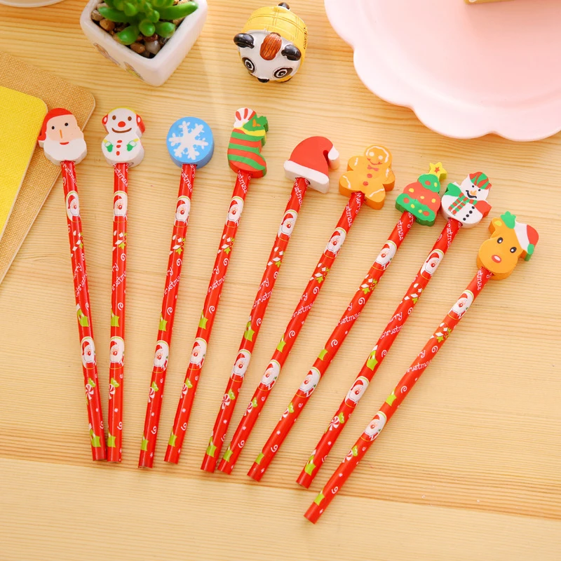 

6PCS Creative Christmas Pencil Stationery Christmas Pencil Eraser Set Christmas Student Child Gift Office&School Supplies