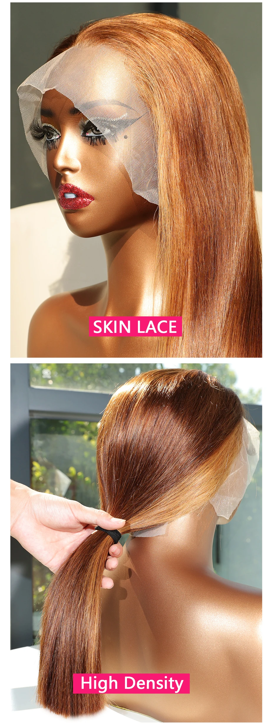 4/27 Braunblonde 13x4 Transparente Lace Frontal Bob Perücken aus 100% Echthaar, Knochenglatt, Double Drawn, gefärbt, aus rohem vietnamesischem Haar – Detail 5