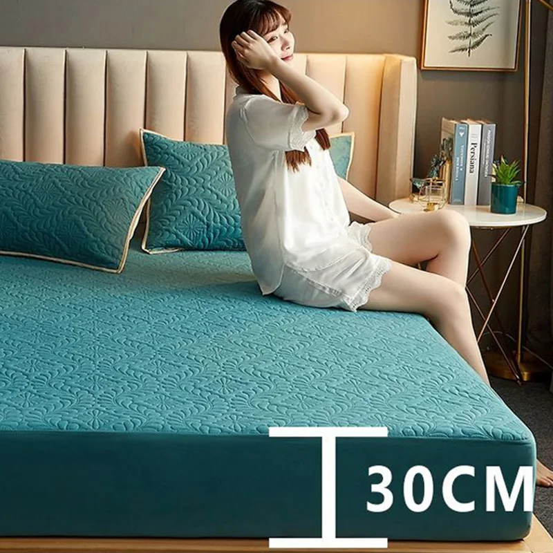 100% Waterproof Thicken Mattress Protector Cover Non-slip Fitted Bed Sheet  Pad Bed Cover Single Double Bed Queen King Size 1Pc - AliExpress