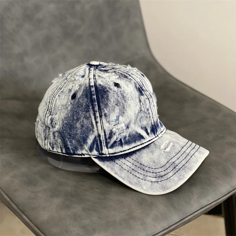 New Fashion Denim Cap Casual Washed Old Hole Jean Baseball Cap Vintage Men Blank Snapback Hat Women Hip Hop Cap Bone