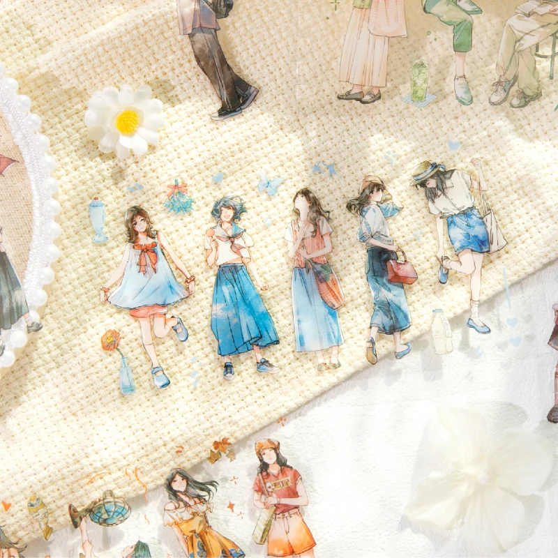 Mr.Paper 36매/북 라이프 버라이어션 시리즈 스티커, 저널 스크랩북킹용 스파이럴 PET 다이컷 소녀 캐릭터 스티커