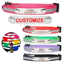 custom reflective cat collar personalized id adjustable safety buckle with bell free engraving nylon puppy kittens necklace
