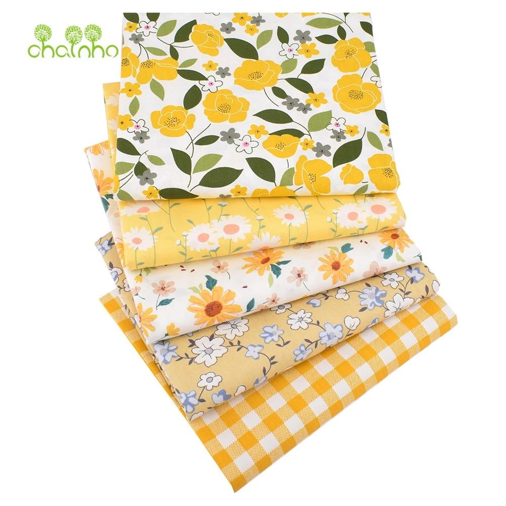 Chainho,Printed Twill Cotton Fabric,DIY Sewing Quilting Material,Patchwork Cloth,Yellow Series,50x160cm/piece,CC191